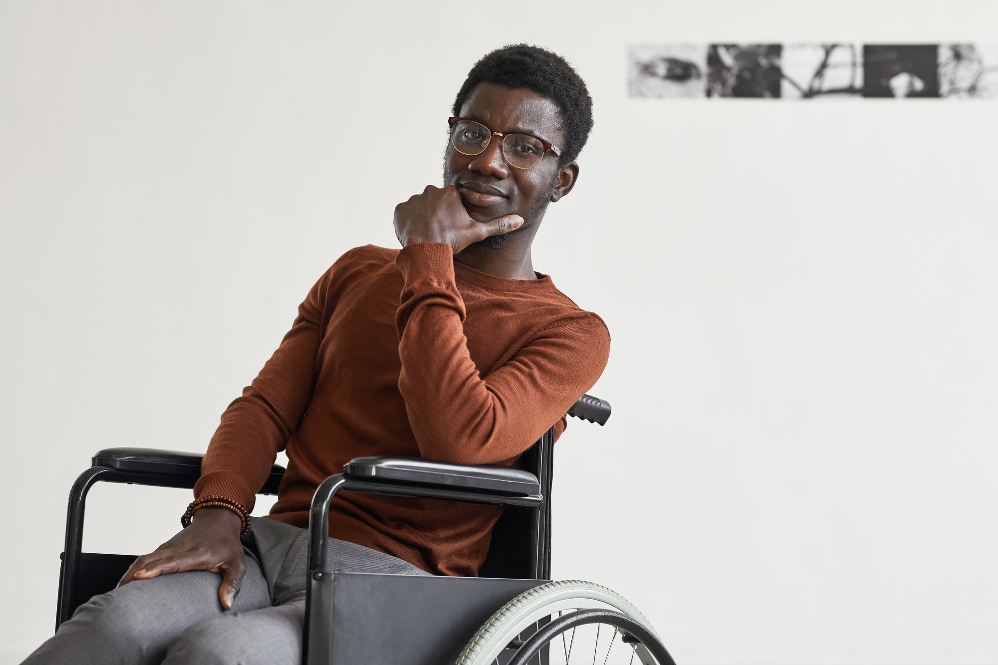Handicapped African-American Man in Art Museum